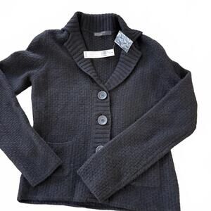 CASHMERE NOS Lord & Taylor Button Down Black Shawl Collar Cardigan Luxury SZ S